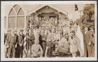 cca 1934 Los Angeles, a magyar református templom és gyülekezet és a világutazó Bartha-Sulkowszky páros fotója. / cca 1934 Photo of the world-wanderer Hungarian Bartha-Sulkowszky couple in Los Angeles, 14x9cm