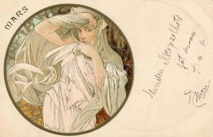 Hónapok sorozat, 12 db színes Litho lap / Monaten Serie von 12 color Litho Karten, Sign:Mucha