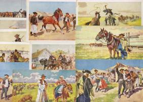 1930 Magyar népviselet, népszokások, puszta 11 klf képeslap / Ungarische Trachten, Volksbrauche, die Pußta, 11 versch. Karten, color
