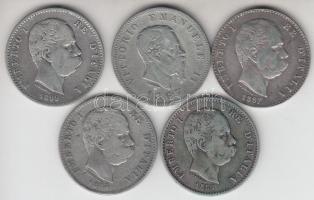 Olaszország 1867. 1L Ag + 1884. 1L Ag + 1886. 1L Ag + 1887. 1L Ag + 1889. 1L Ag T:2,2-,3 Itlay 1867. 1 Lira Ag + 1884. 1 Lira Ag + 1886. 1 Lira Ag + 1887. 1 Lira Ag + 1889. 1 Lira Ag C:XF,VF,F
