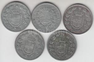 Olaszország 1867. 1L Ag + 1884. 1L Ag + 1886. 1L Ag + 1887. 1L Ag + 1889. 1L Ag T:2,2-,3
Itlay 1867....