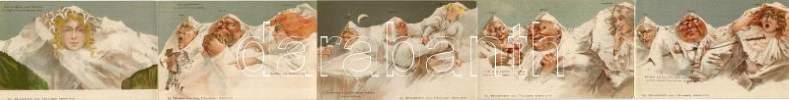 1900 Svájci hegyek színes litho 5 részes leporello / Schweizer Alpen, Leporello, 5-teilig, color litho