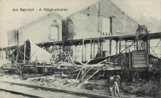 Brassó damaged railway station after the liberation of the city