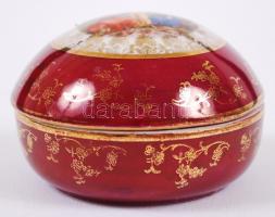 Régi, matricás jelenettel díszített, részben kézzel festett, aranyozott ékszeres dobozka / 
Vintage ...