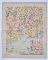 1885-1892 New York und Umgebung - New York és környéke térkép, a Meyers Konversations-Lexikon (4. Aufl.) melléklete /  New York and its neighborhood, Meyers Konversations-Lexikon, 30x24cm