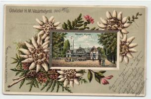 Hódmezővásárhely sétatéri vigadó, virágos keret, Emb. litho