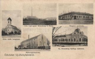 Zichyfalva brickyard, Hotel Wagner, roller mill, Villa György Wosching, catholic church (EK)