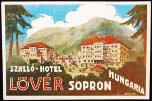 cca 1940 Sopron Lővér Hotel hajtott bőröndcímke / luggage label