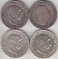 Ausztria 1893-1915. 1K Ag (4xklf) évszámmal T:Vegyes
Austria 1893-1913. 1 Korona Ag (4xdiff) C:Mixed