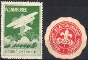 1933 Jamboree légi levélzáró + holland cserkész levélzáró / Jamboree Flugvignette + niederländische Pfadfindervignette