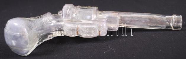 Pisztoly formájú üvegedény / 
Glass bottle in pistole shape, 26cm