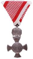 1916. "Koronás Vas Érdemkereszt a Vitézségi Érem szalagján" sherardírozott vas kitüntetés T:1- Hungary 1916. "Iron Cross of Merit with Crown, on war ribbon" iron decoration C:AU(the ribbon is new)