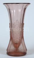 Virágokkal díszített színes üvegváza /  Glass vase with floral decoration, 25cm