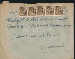 (7. díjszabás) Távolsági levél 5x Betűs I. Tl.I./10f bérmentesítéssel, inflation cover franking