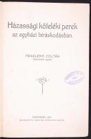 Meszlényi Zoltán: Házassági köteléki perek az egyházi bíráskodásban. Esztergom, 1927, Buzárovits Gusztáv Könyvnyomdája. Kiadói egészvászon kötésben, jó állapotú (gerincen apró sérülések)