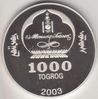 Mongólia 2003. 1000 Tugrik Ag "Ázsia története - Dzsingisz kán" T:PP tanúsítvánnyal Mongolia 2003. 1000 Togrog Ag "History of Asia - Chinggiis Khaan" C:PP with certificate