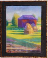 Deák Nándor( 1883-1953): Nagybányai boglyák. Pasztell, papír, üvegezett keretben 40×33 cm