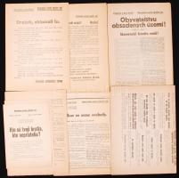 1919 11db propagandaplakát az eperjesi Szlovák Tanácsköztársaság idejéből, részben budapesti szervezetek aláírásával, illetve budapesti nyomdákból /  Propaganda posters from the time of the Slovak Soviet Republic partly from Hungarian organizations in the spirit of internationalism, 29x21cm