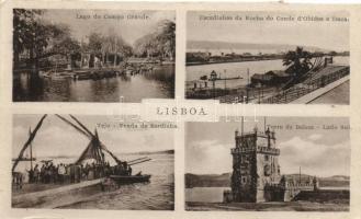 Lisbon, Lake of Campo Grande, Rock Count D'Obidos and Dock, Tejo, sale of sardines, Tower of Belem (cut)