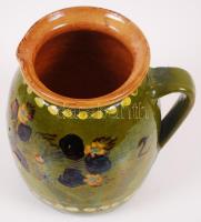 Régi, népi, mázas kerámia lekváros köcsög / 
Folkloristic ceramic jar, 18,5cm