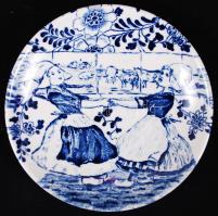 Delft Boch kis tálka, matricás, jelzett, d:11 cm / Handpainted chinaware bowl