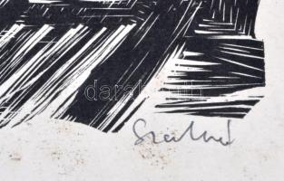 Szabó jelzéssel: A  kerítésnél. Fametszet, papír, apró gyűrődések, 23×29 cm