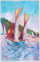 Négely Rudolf: Katamarán. Olaj, farost, jelzett, 49×33 cm