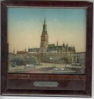 cca 1900 Hamburg Rathaus, nyomat üvegezett keretben, 20x19,5cm