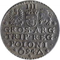 Lengyel Királyság / Malbork 1594. 3Gr Ag "III. Zsigmond" (2.3g) T:1-
Poland / Malbork 1594...