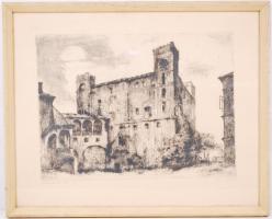 Varga Nándor Lajos (1895-1978): Sárospataki vár. Rézkarc, papír, jelzett, üvegezett keretben 42×52 cm