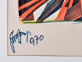 Simó József (1926-1979): Pillangók. Akvarell, papír, jelzett, paszpartuban, 42,5x30,5cm