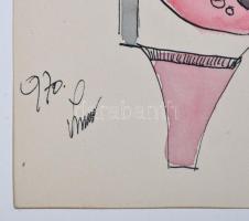 Simó József (1926-1979): Intérieur. Tus, akvarell, papír, jelzett, paszpartuban, 42,5x30,5cm