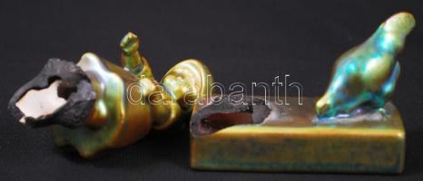 Zsolnay eozin mázas kislány, jelzett, sérült / Zsolnay Chinaware figure with eozen cover m:11 cm