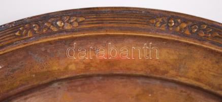 Régi alpakka tálca peremén virág díszítéssel, d:31 cm