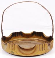 Régi réz fogós kínáló, üvegbetét hiányzik, d:20 cm, m:17 cm