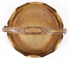 Régi réz fogós kínáló, üvegbetét hiányzik, d:20 cm, m:17 cm