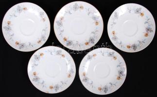 5db, matricás díszítésű, jelzett kínai kistányér /  5 Chinese saucers, d: 11,5cm