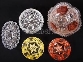 Üveg tétel: Madaras kínáló, hamutartók, kis tálkák, hibátlanok, formába öntöttek, összesen 5 db