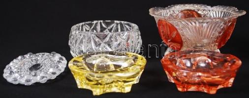 Üveg tétel: Madaras kínáló, hamutartók, kis tálkák, hibátlanok, formába öntöttek, összesen 5 db