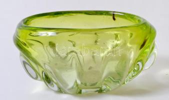 Formába fújt zöld üvegtál /  Green glass bowl, 19x10x14cm