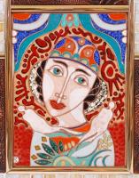 Radnai Zoltán (1960-): Elmélkedő. Tűzzománc, jelzett, 20×15 cm, igényes keretben 35×30 cm