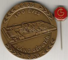 1968. "100 éves a Láng Gépgyár" emlékplakett hozzávaló tokban + kitűző T:2