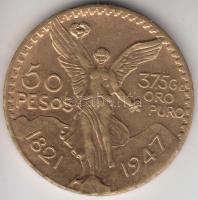 Mexikó 1947. 50P Au fém aranyozott fém hamisítványa T:2- Mexico 1947. 50 Pesos Au gold plated metal fake coin C:VF