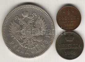 Oroszország 1862. Denga (1/2 Kopek) T:2/3 + 1889. 1/2k T:2 + 1893. 1R ezüst T:3