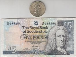 Skócia 2005. 5Ł T:III + Nagy-Britannia 1986. 2$ T:2 Scotland 2005. 5 Pounds C:F + Great Britain 1986. 2 Pounds C:XF