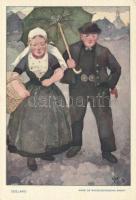 6 darabos régi holland, szignós folklór képeslapsorozat eredeti tokjában, "Képeslap a gyermekek...