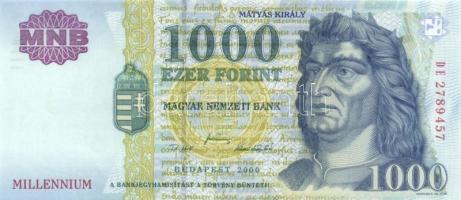 2000. 1000Ft "DE" (2x) "Millennium" egymás utáni sorszámmal T:I