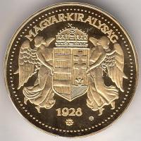 "Magyar aranypénzek utánveretben - arany 20 pengő 1928" aranyozott Ag(0.999) emlékérem (5....