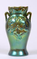 Zsolnay zöld eozin mázas fülesváza, jelzett, hibátlan, m:22 cm/ Zsolnay eosin vase