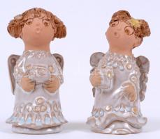 Antalfiné Szente Katalin (keramikus): Angyalka pár. Mázas kerámia, jelzett, hibátlan / Ceramic angel girl figure 15 (2×) cm.